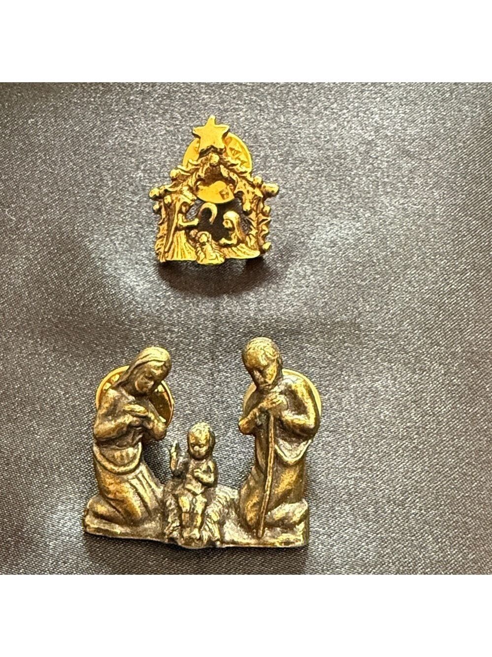 Vintage Bronze Nativity Pins  Brooches